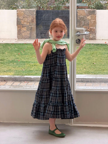 Vintage Plaid Tiered Dress チェック柄 キャミソールワンピース【mh0012888】