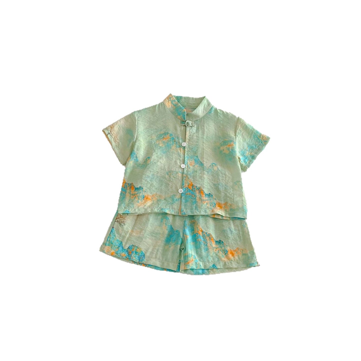 Chinese Style Printed Button Set オリエンタル 花柄 半袖 セットアップ【mh0012718】