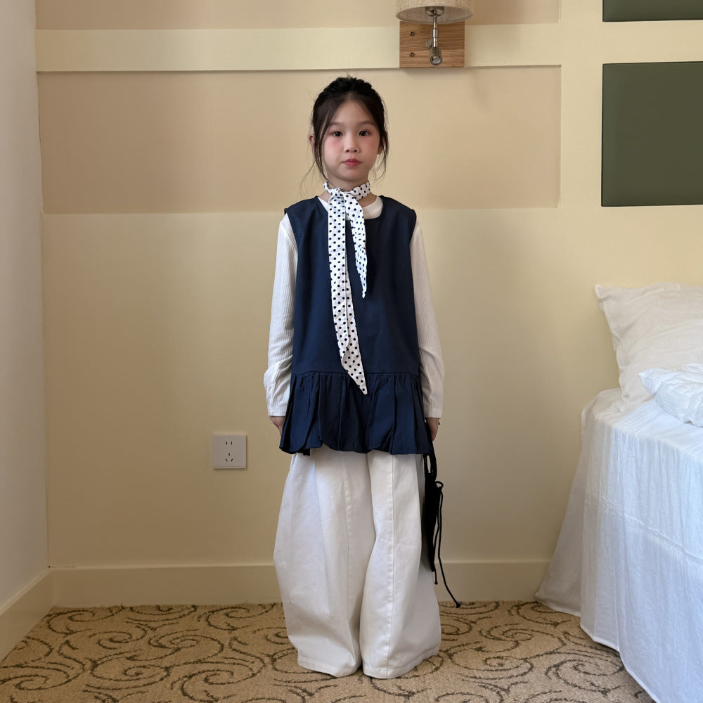 -サイドリボンドロストノースリーブチュニックブラウス/インナー長袖Tシャツ【mh0010758】 - mamahalo shop - ノースリーブセットアップ -  べビー服 - 子供服 - 男の子 - 女の子