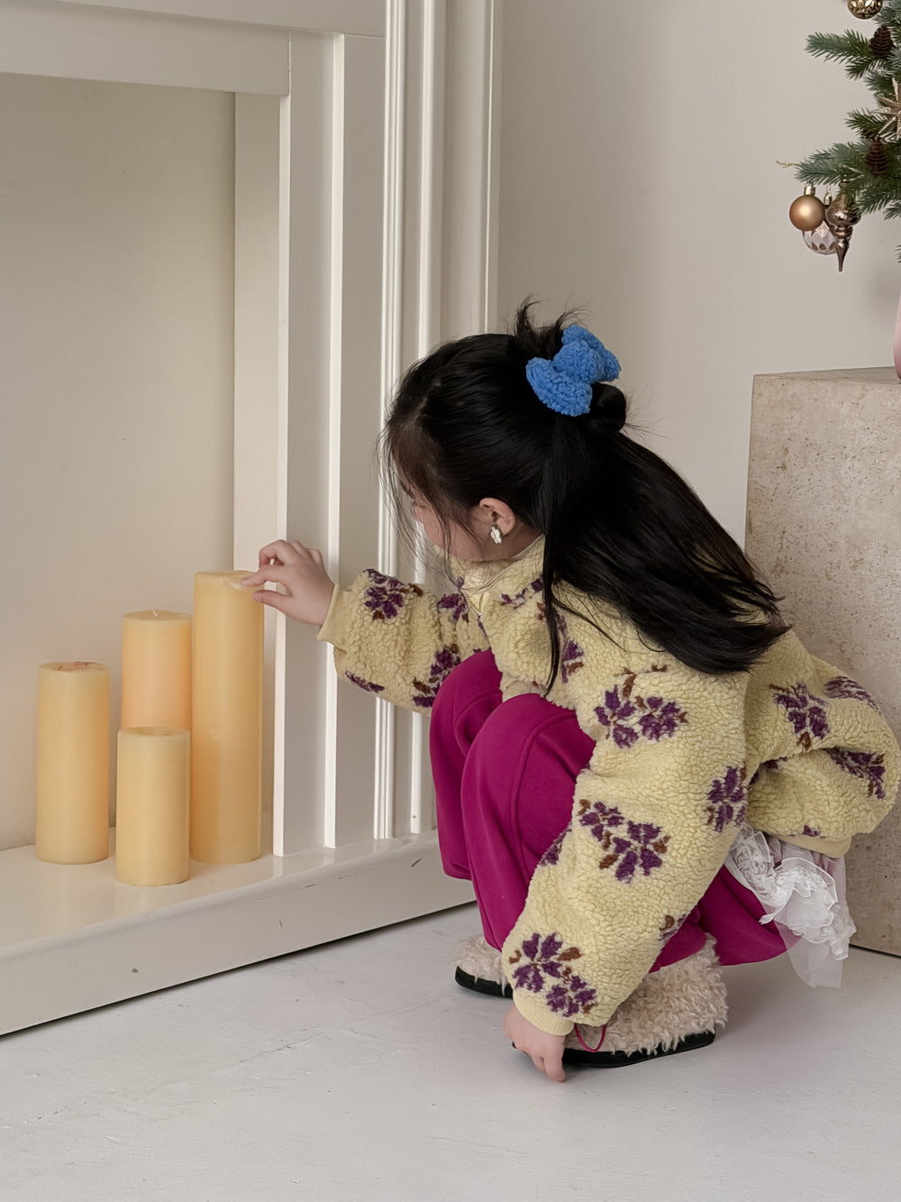 フリースジップアップジャケット フラワー花柄 襟付き【mh0011871】