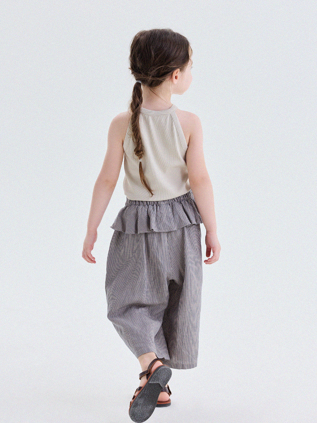 Tank top de canalé liso con cuello halter para niños【mh0013762】
