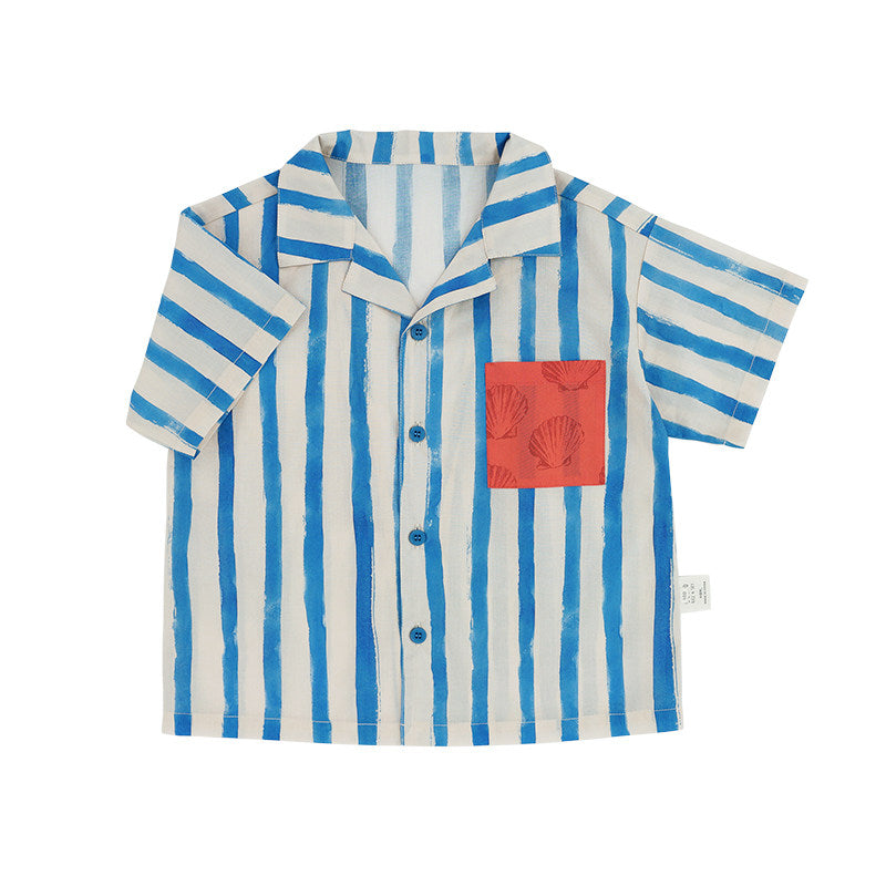 Combed Cotton Striped Shirt Shorts 半袖シャツ ハーフパンツ【mh0013209】