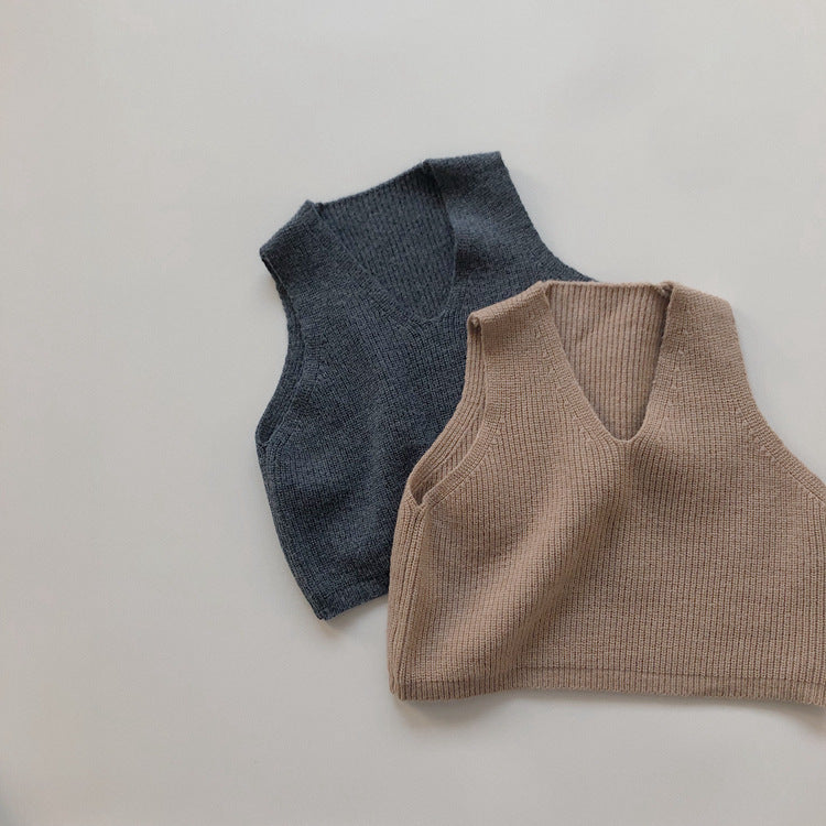 Chaleco de punto con cuello de pico para niños【mh0013925】