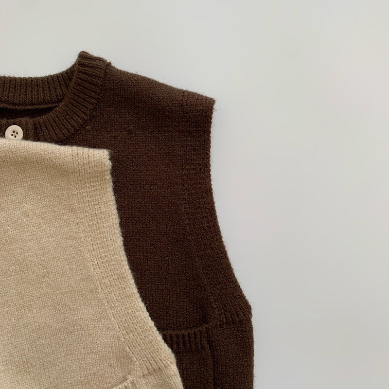 Kids Pocket Button-Up Knit Vest [mh0000608]