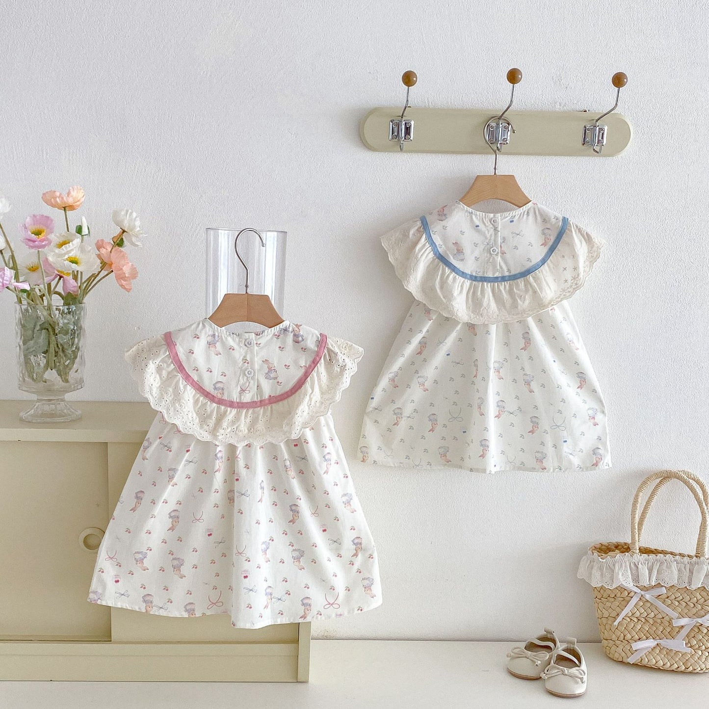 Rabbit Floral Lace Collar Dress ウサギ 花柄 レース襟 ノースリーブ ワンピース【mh0012711】