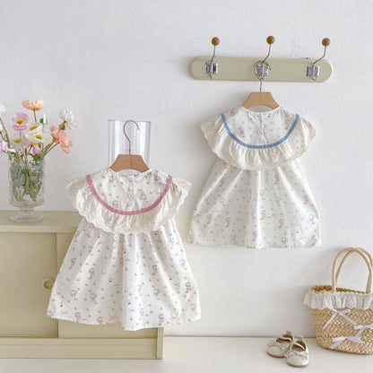 Rabbit Floral Lace Collar Dress ウサギ 花柄 レース襟 ノースリーブ ワンピース【mh0012711】