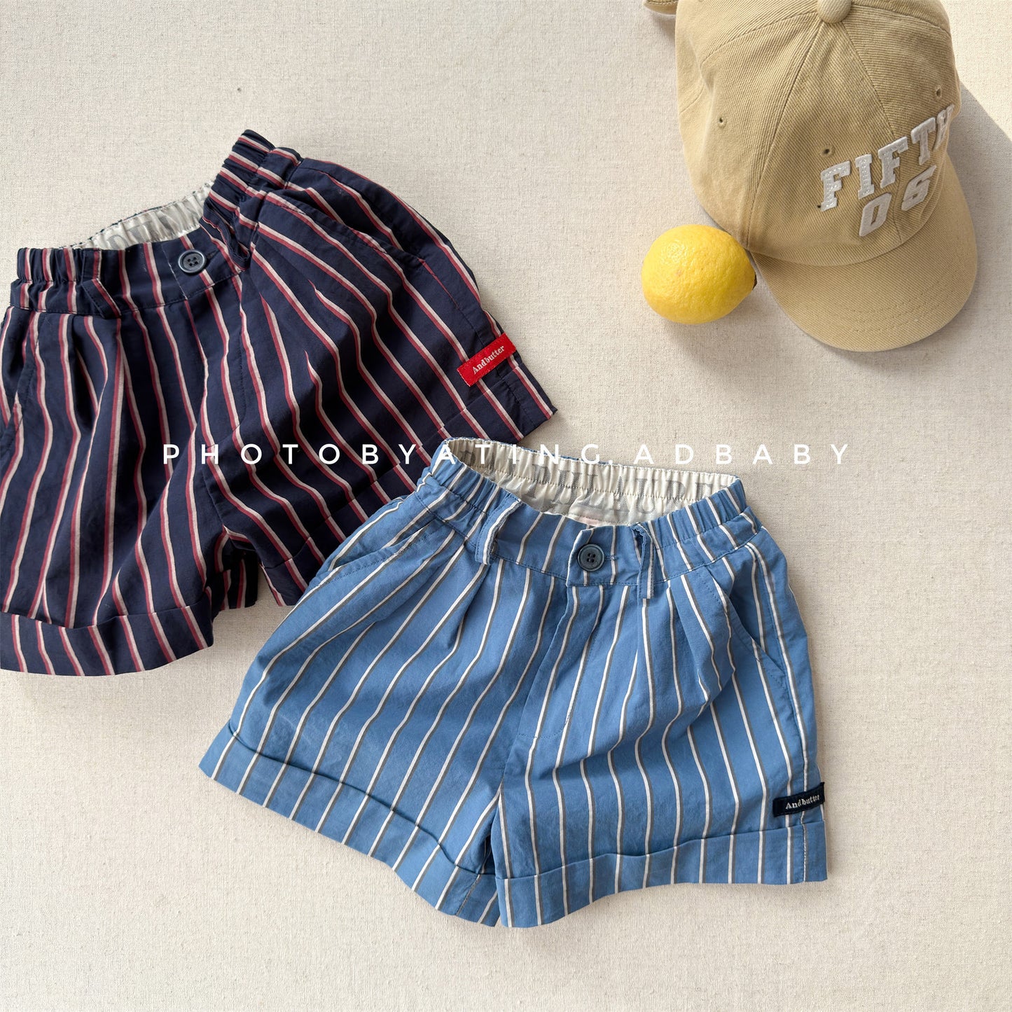 Navy Red Stripe Cotton Shorts ストライプ ショートパンツ【mh0012664】