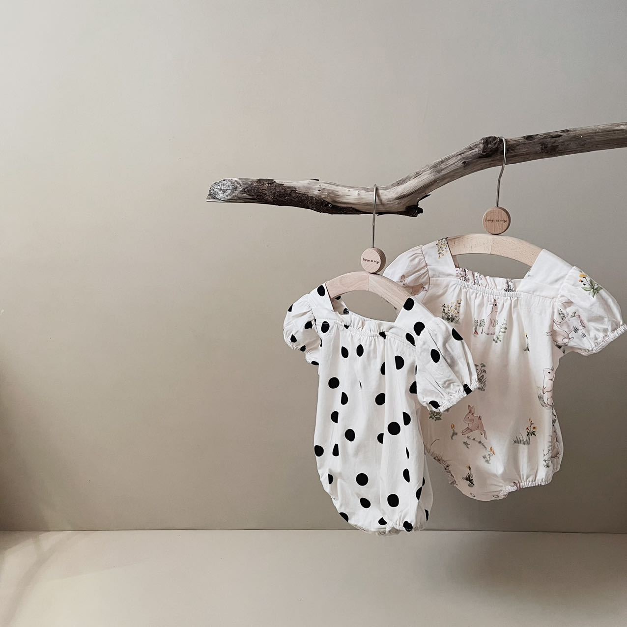Baby Rabbit Dot Square Neck Short Sleeve Puff Sleeve Romper [mh0001866]