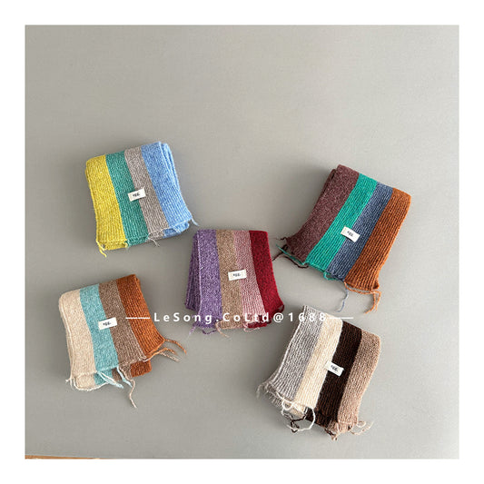 キッズマフラー カラフルストライプ ニット ネックウォーマー【mh0011845】