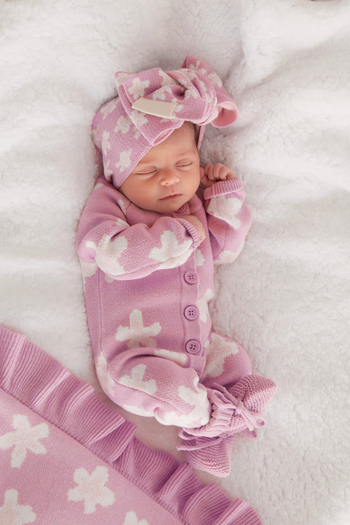 長袖ニットロンパース 花柄 ジャカードニット ジャンプスーツ ヘアバンド【mh0011856】