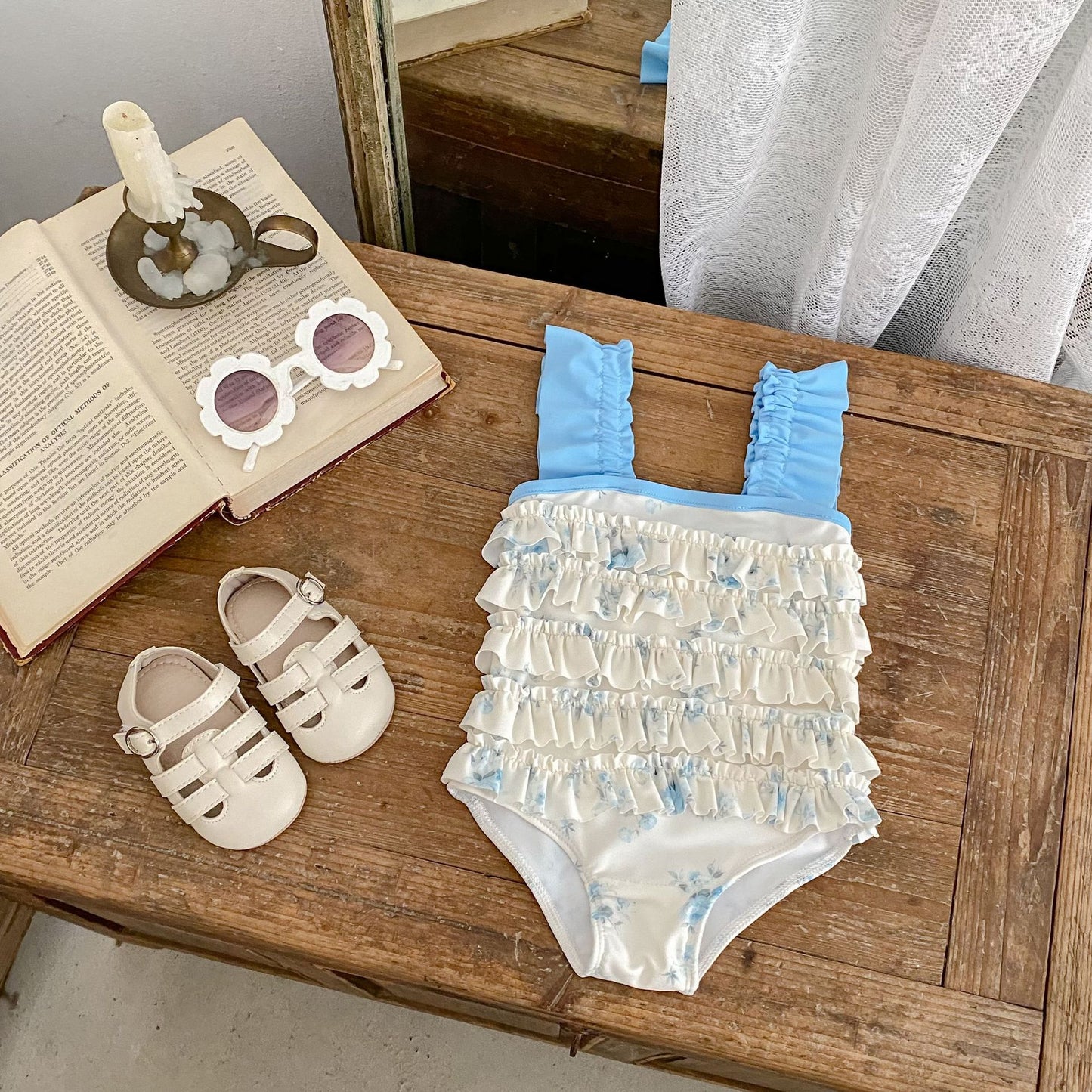 -ベビー水着 フラワープリントラッフルフリルノースリーブワンピーススイムウェア【mh0010149】 - mamahalo shop - ベビー用水着 -  べビー服 - 子供服 - 男の子 - 女の子