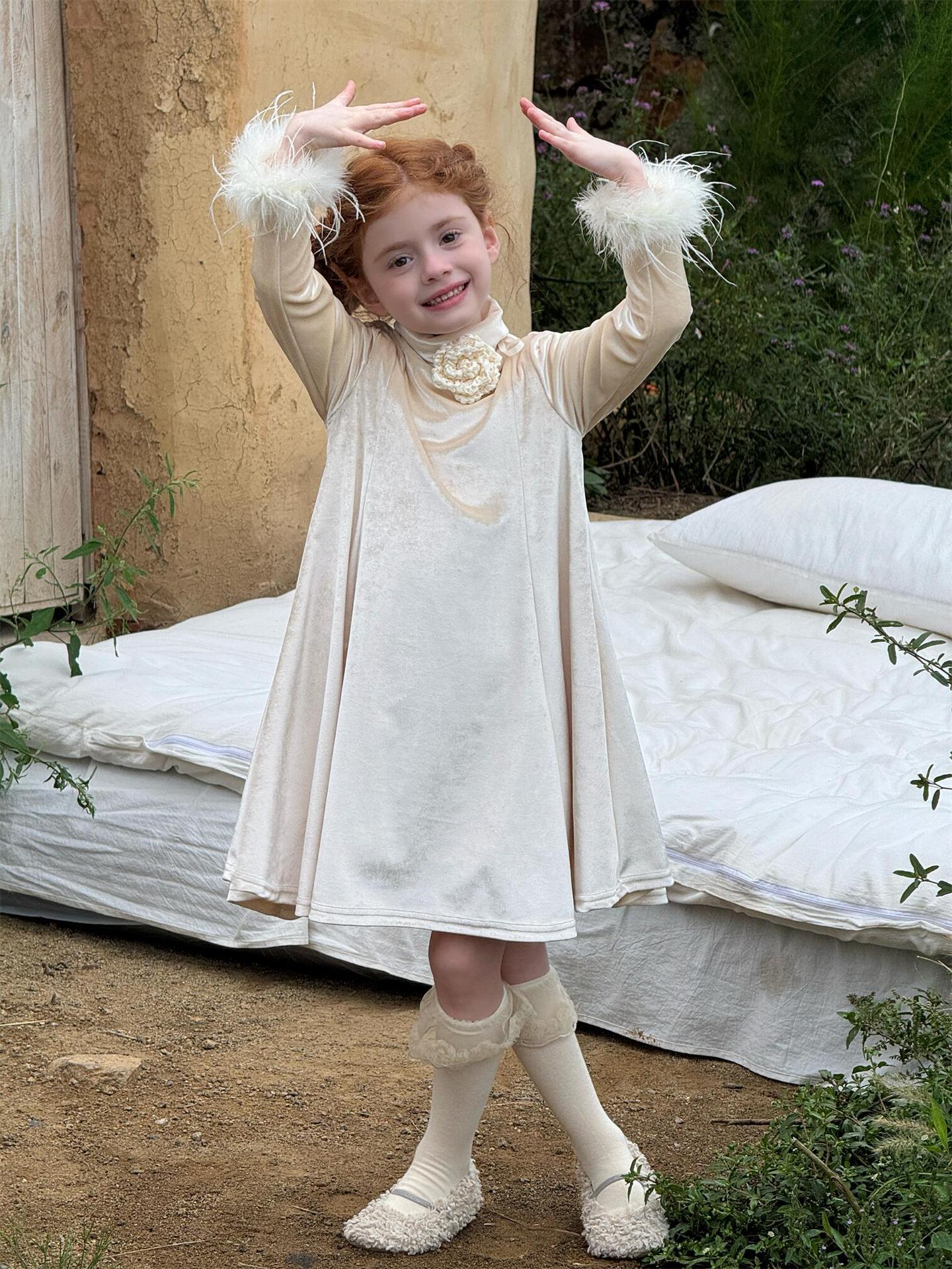 ベロアワンピース ハイネック 裏起毛 パーティドレス【mh0011752】