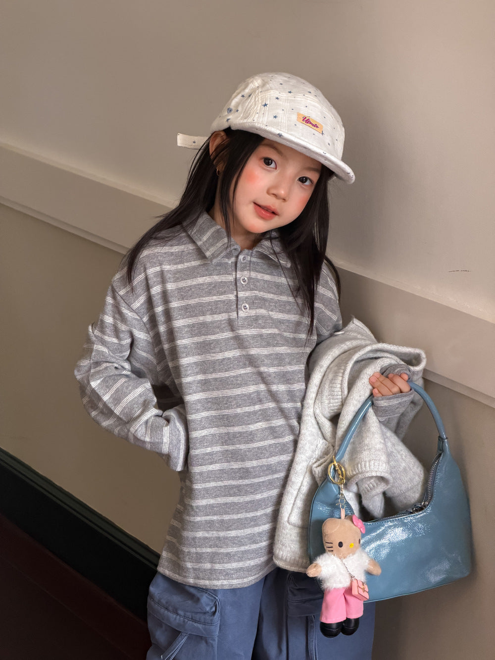 キッズ ジュニア ボーダー 襟付き 長袖 POLOシャツ【mh0014377】