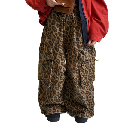 -レオパード柄ワイドパンツ ビッグポケット付きストレートロングパンツ【mh0010778】 - mamahalo shop - ロングパンツ・スウェットパンツ -  べビー服 - 子供服 - 男の子 - 女の子