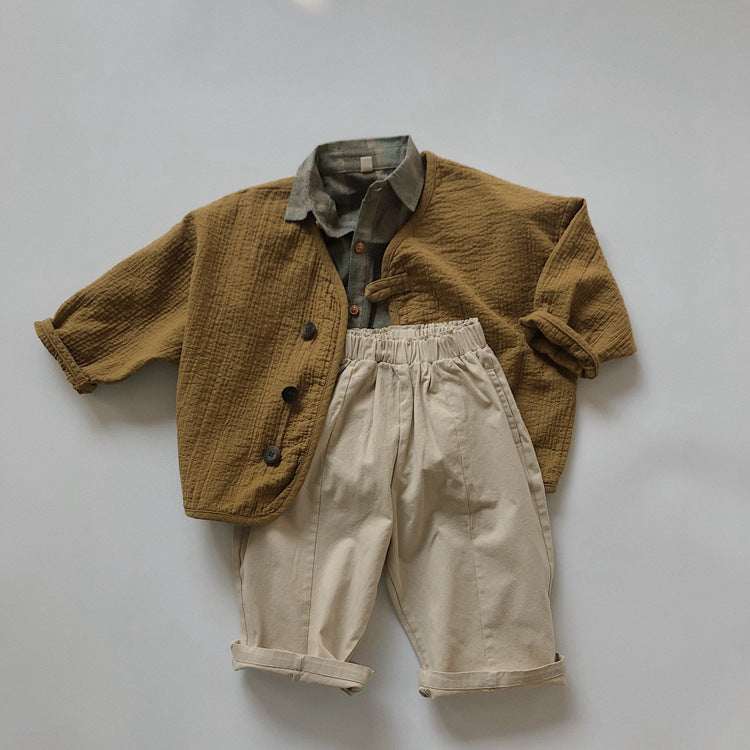 Kids' Front-Button Loose Collarless Long-Sleeve Jacket [mh0001883]
