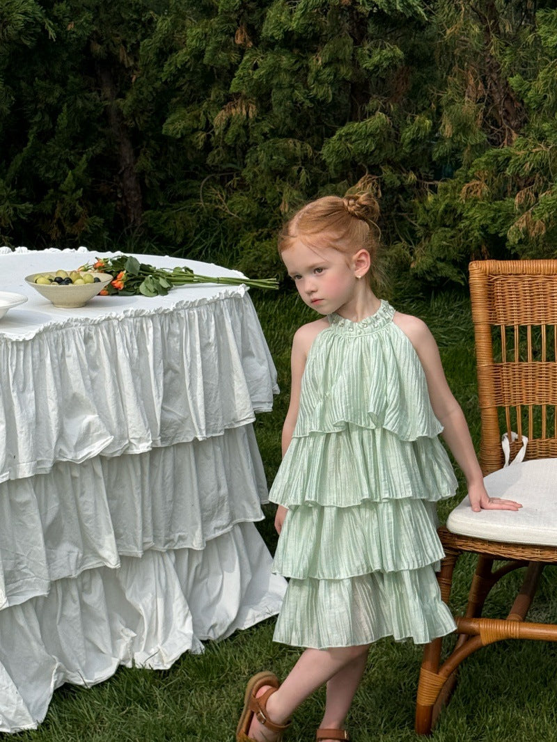 Pleated Ruffle Halter Princess Dress ティアード ノースリーブワンピース【mh0013250】