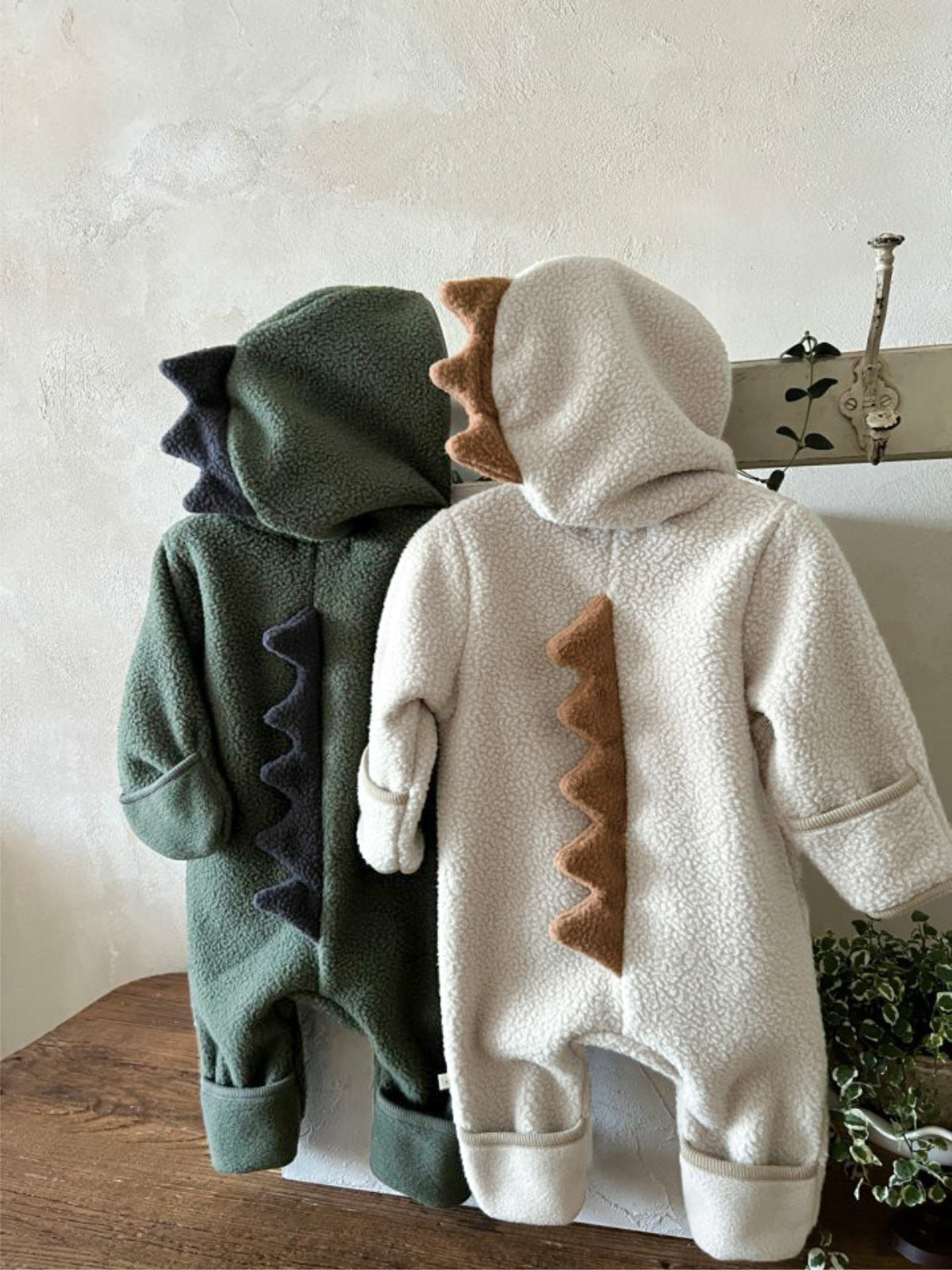 長袖ジャンプスーツ 恐竜 ダイナソーフーディ フリース カバーオール【mh0011859】