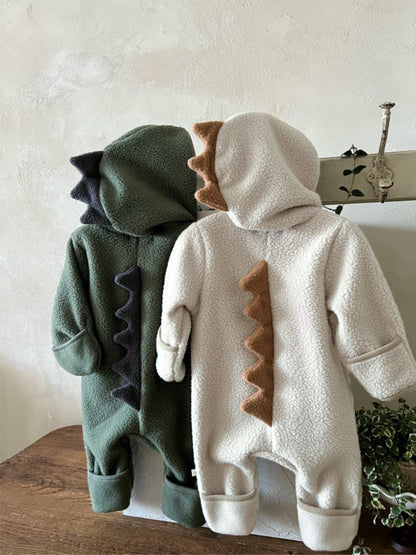 長袖ジャンプスーツ 恐竜 ダイナソーフーディ フリース カバーオール【mh0011859】