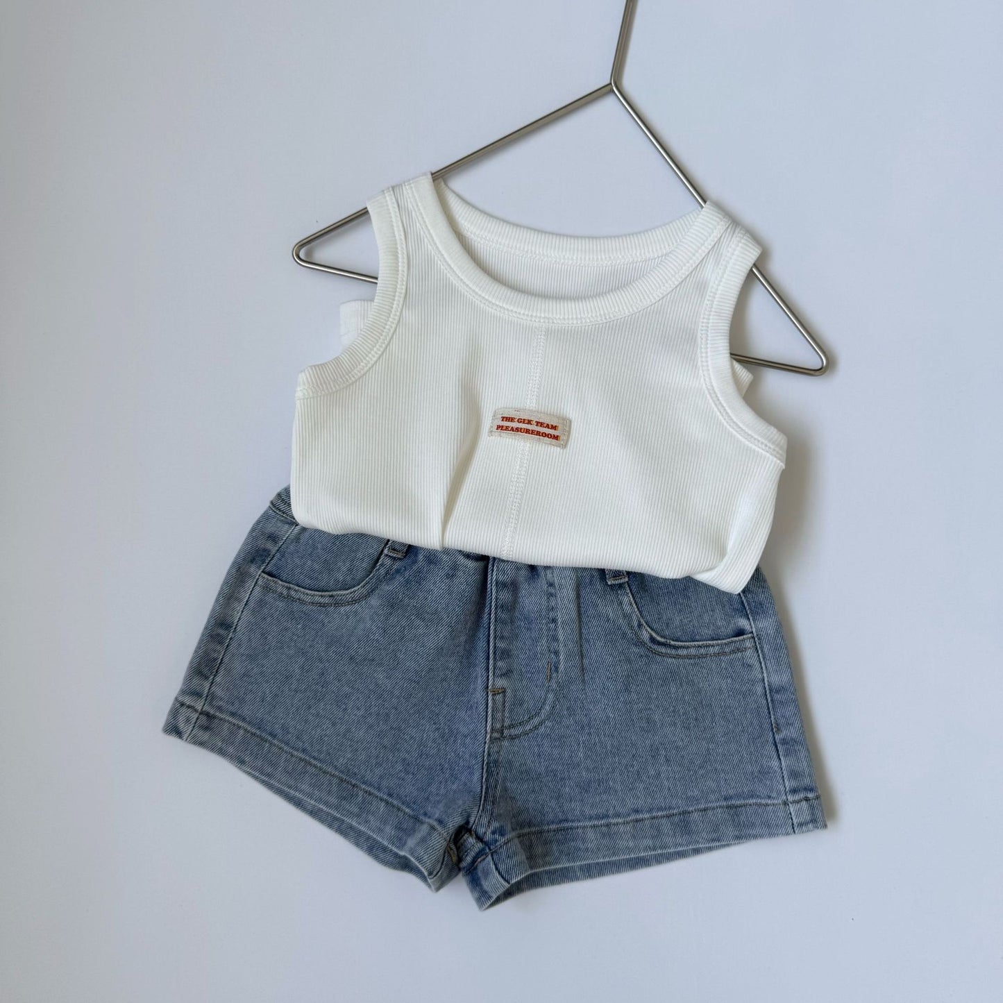 GL-kids Verano coreano Nuevo chaleco simple sin mangas con etiqueta Unisex Color sólido Centro-cosido Camiseta lavada【mh0013645】