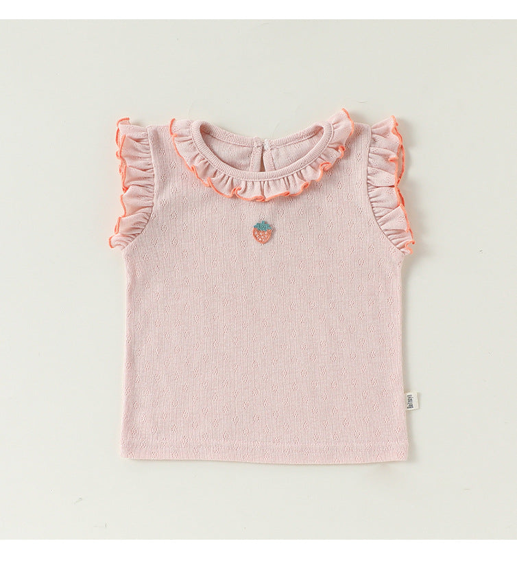 Sleeveless Embroidered Ruffle Top Shorts フルーツ ノースリーブカットソー ブルマパンツ【mh0013497】