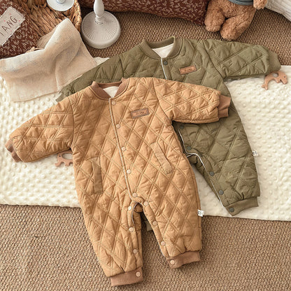 アウタージャンプスーツ ロンパース キルティング 中綿 厚手 ダイヤ柄 カバーオール【mh0011688】