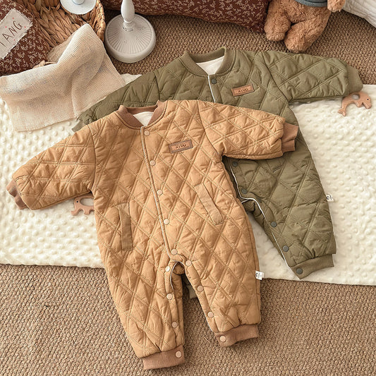 アウタージャンプスーツ ロンパース キルティング 中綿 厚手 ダイヤ柄 カバーオール【mh0011688】