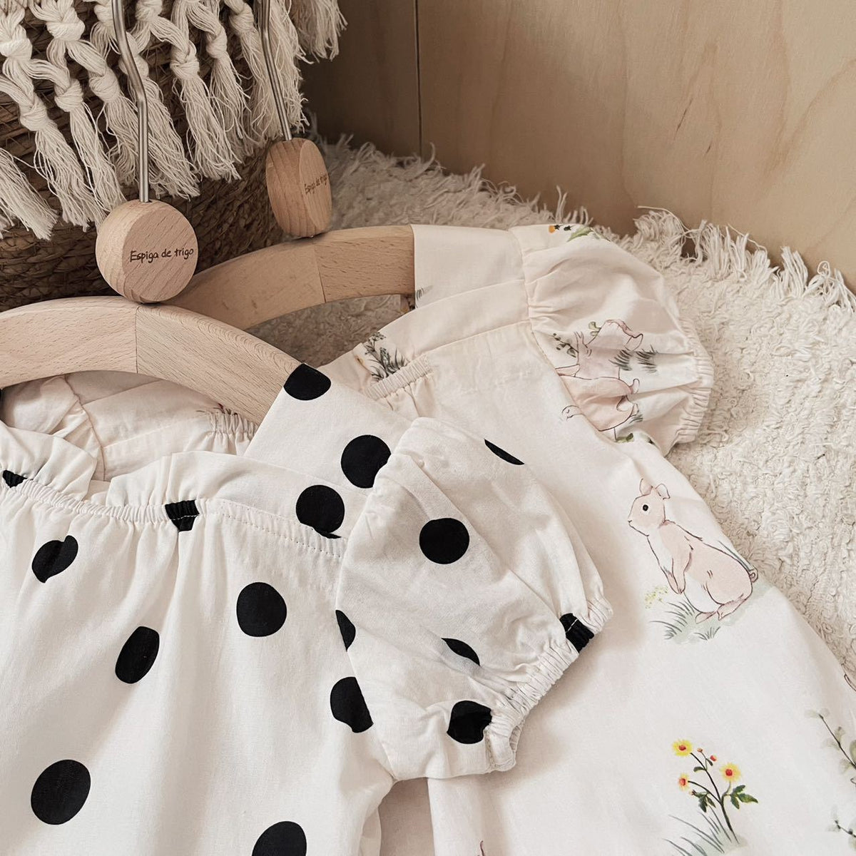 Baby Rabbit Dot Square Neck Short Sleeve Puff Sleeve Romper [mh0001866]