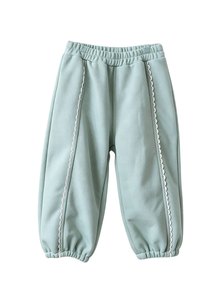 【mh0014801】2026 Otoño Nuevo Strawberry Shan Coreano Niños Niñas Elegante Encaje Holgado Versátil Casual Deportes Pantalones de Chándal