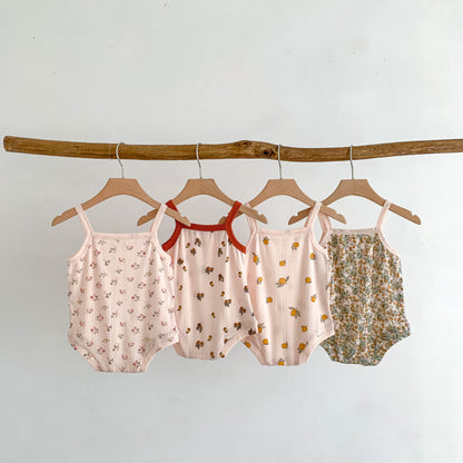ベビーメッシュ キャミソール風ロンパース 4枚セット（淡い花柄）