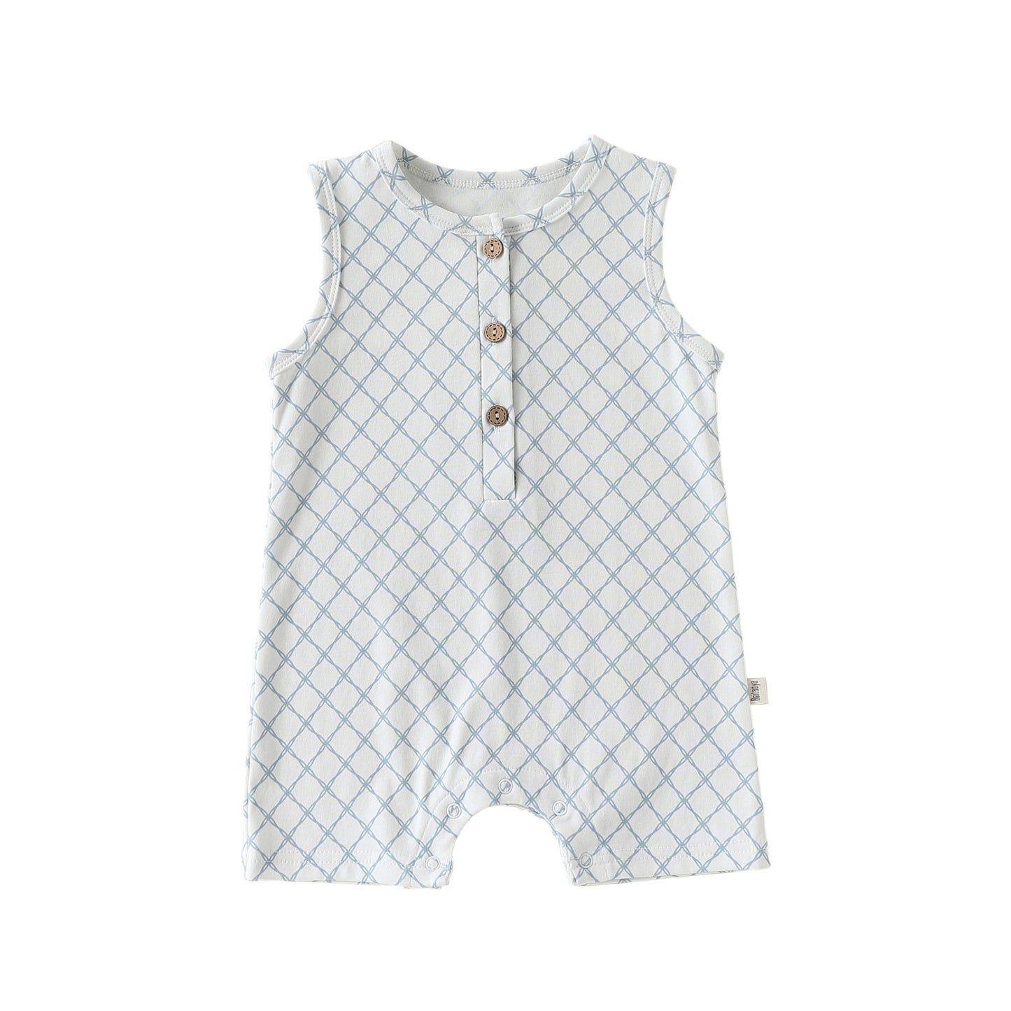 Henley Neckline Sleeveless Cotton ヨット ダイヤ ノースリーブロンパース【mh0012776】