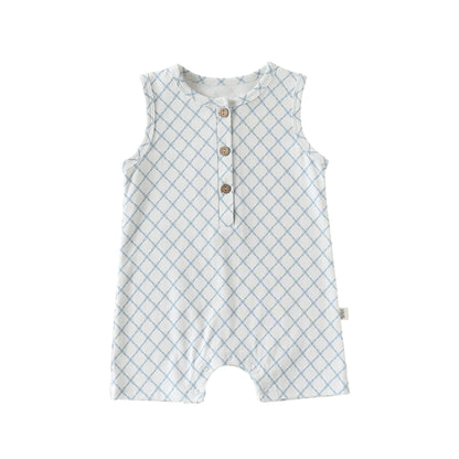 Henley Neckline Sleeveless Cotton ヨット ダイヤ ノースリーブロンパース【mh0012776】