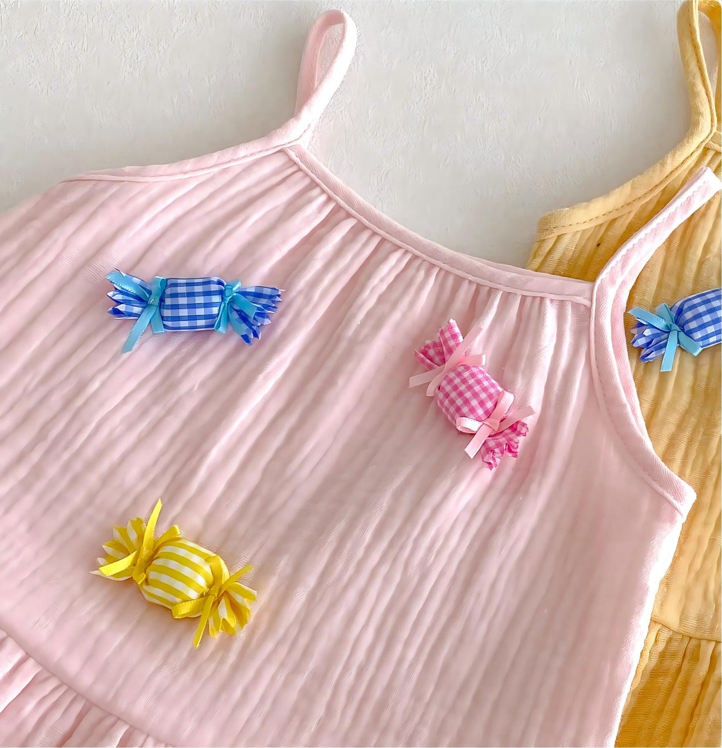 Candy Applique Gauze Frill Flared Set キャンディ キャミソール ショートパンツ セット【mh0013438】