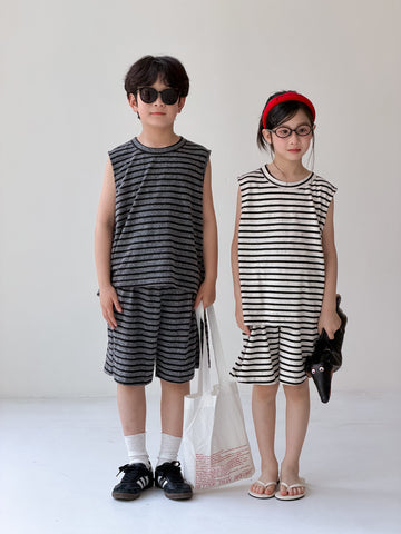 Sleeveless Sporty Stripe Set ボーダー タンクトップ ハーフパンツ セット【mh0013534】