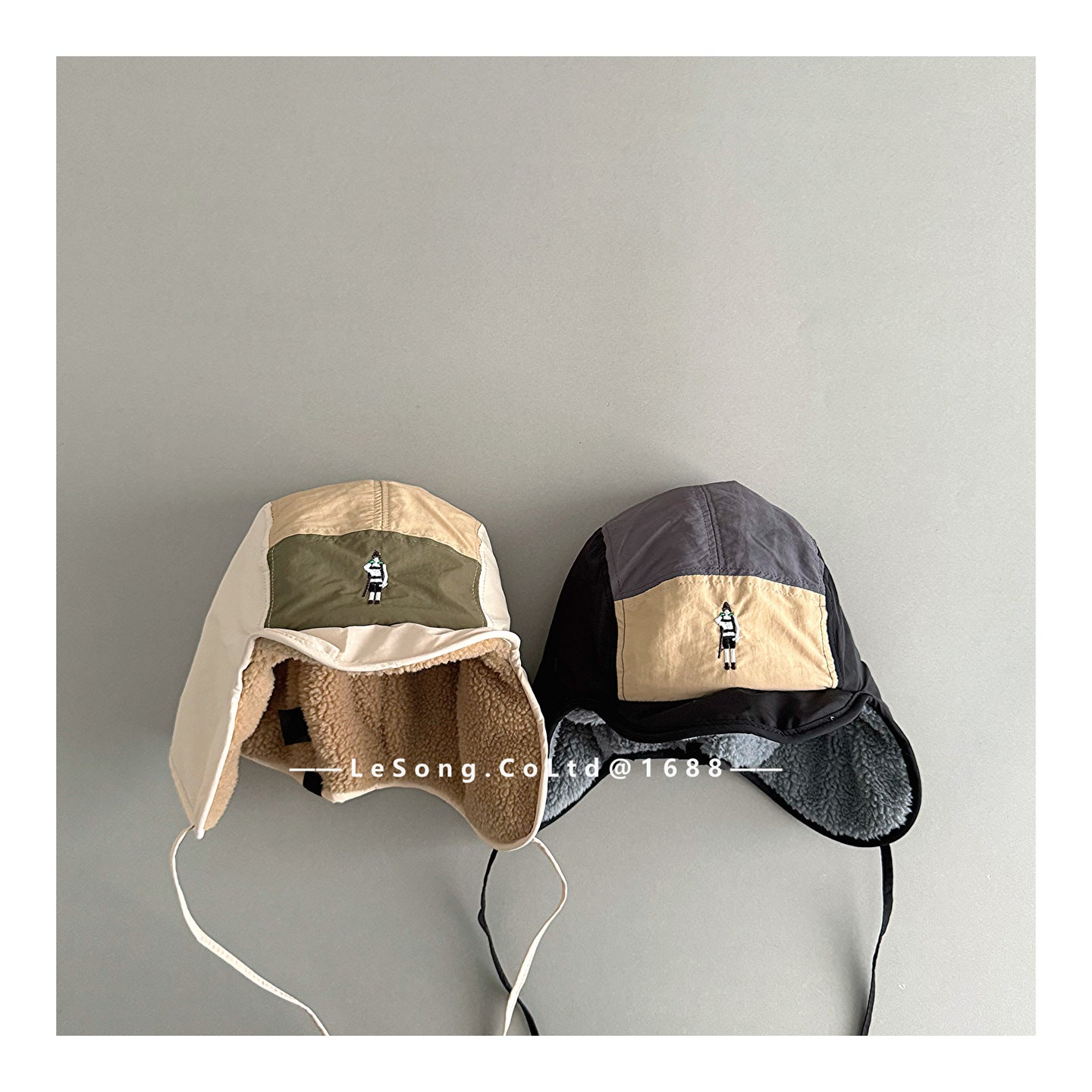 キッズ帽子 裏フリース 耳当て付き カラーブロック フライトキャップ【mh0011837】