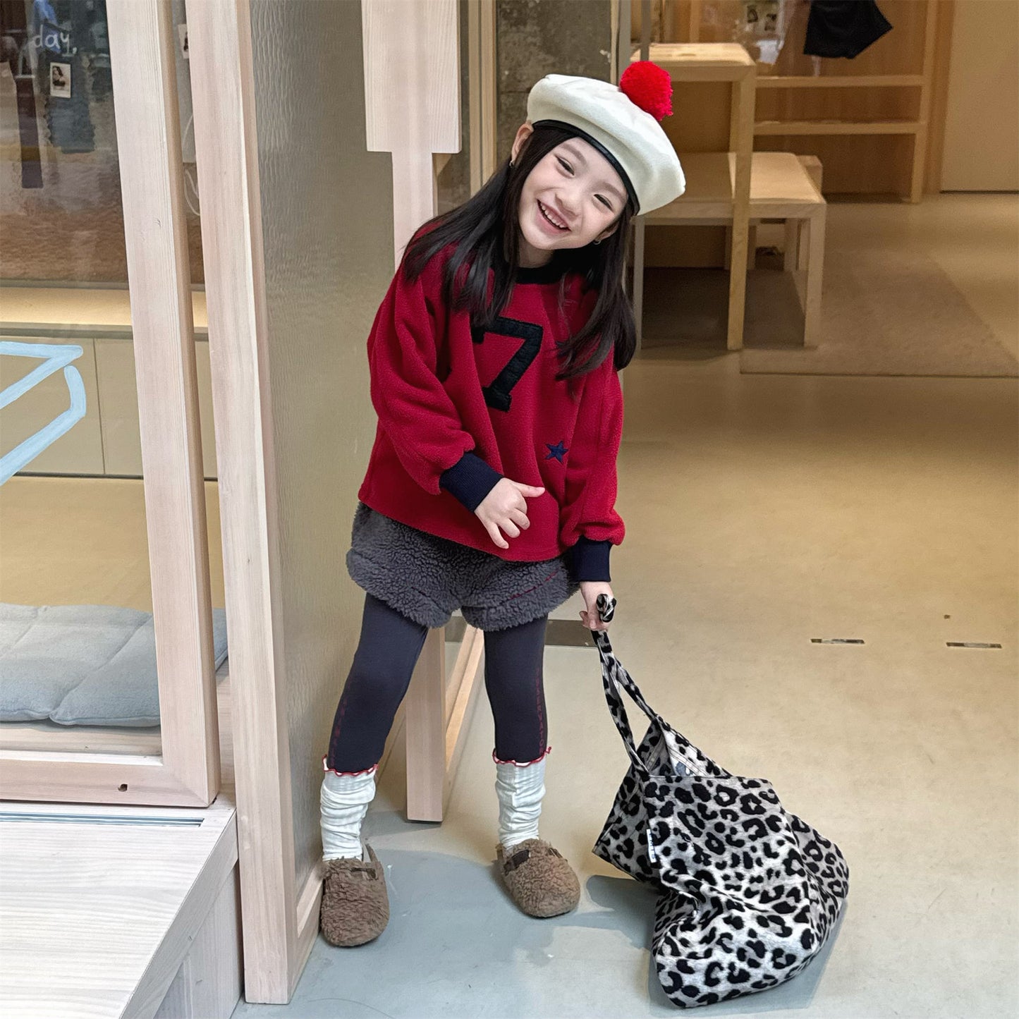 -ボアショートパンツカラーステッチもこもこあったかボトムス【mh0010910】 - mamahalo shop - ハーフパンツ・ショートパンツ -  べビー服 - 子供服 - 男の子 - 女の子