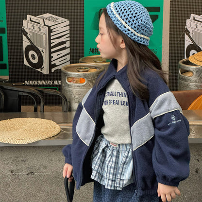 -バイカラージップアップフリースジャケットブルゾン裏起毛防寒アウター【mh0010912】 - mamahalo shop - ショートコート・ジャケット・ジャンパー -  べビー服 - 子供服 - 男の子 - 女の子