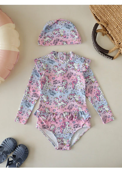 UPF50+ Printed Long Sleeve Ruffled Swimsuit [mh0012588]