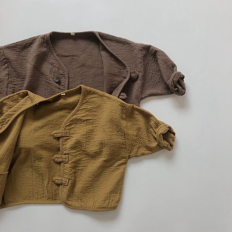 Kids' Front-Button Loose Collarless Long-Sleeve Jacket [mh0001883]