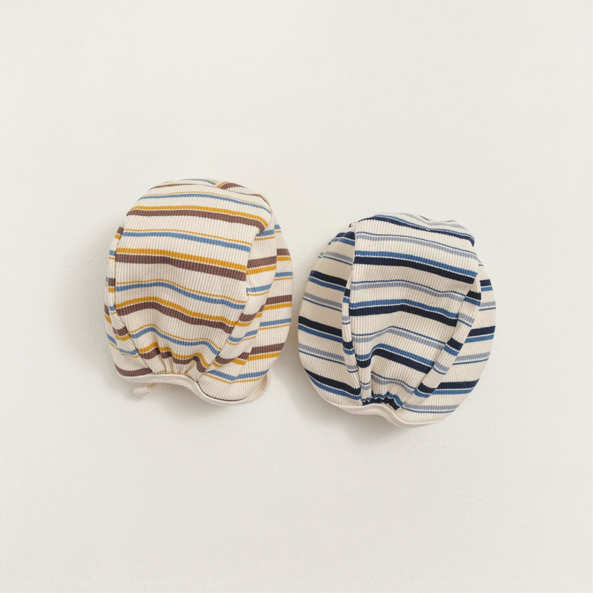 -カラフルボーダーロンパース ボンネット付き リブ編み コットンカバーオール 2点セット【mh0010891】 - mamahalo shop - 長袖ロンパース -  べビー服 - 子供服 - 男の子 - 女の子