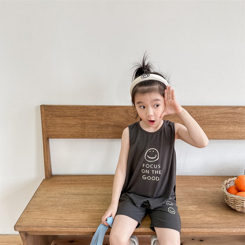 Kids' Smile Print Tank Top & Shorts Set [mh0001805]