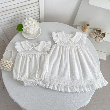 Lace Trim Doll Collar Romper Dress ラッフル ロンパース ミモレ丈ワンピース【mh0013160】