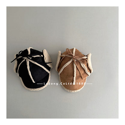 キッズ帽子 フェイクムートン フェイクスウェード スエード 耳当て付き パイロットキャップ【mh0011834】