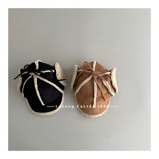 キッズ帽子 フェイクムートン フェイクスウェード スエード 耳当て付き パイロットキャップ【mh0011834】