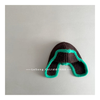 ジュニア ニット帽 バイカラーイピング 耳当て付き ビーニー 韓国風【mh0011594】