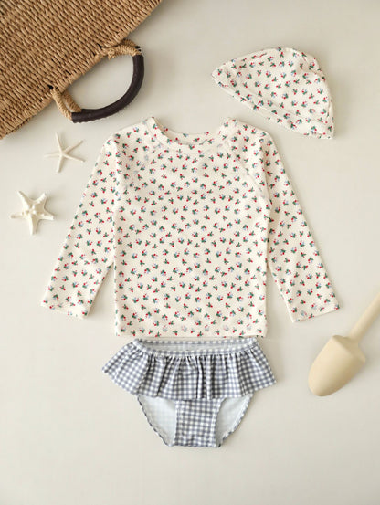 UPF50 Plus Floral Gingham Long Sleeve Swimsuit 花柄 ギンガムチェック 水着【mh0012600】