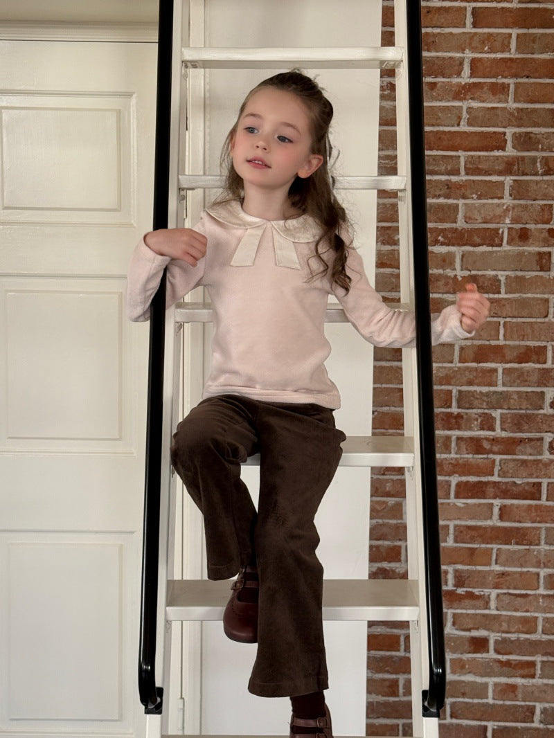 Kids Ribbon Big Collar Ruffle Collar Blouse Long Sleeve T-Shirt [mh0014075]