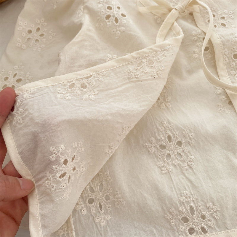 Baby/Kids Flower Embroidery Lace Long-Sleeve Collarless Cardigan [mh0001791]