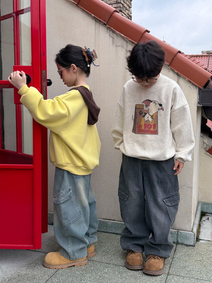 デニムカーゴパンツ 裏フリース ボーイフレンドストレート ポケット ジーンズ【mh0011876】