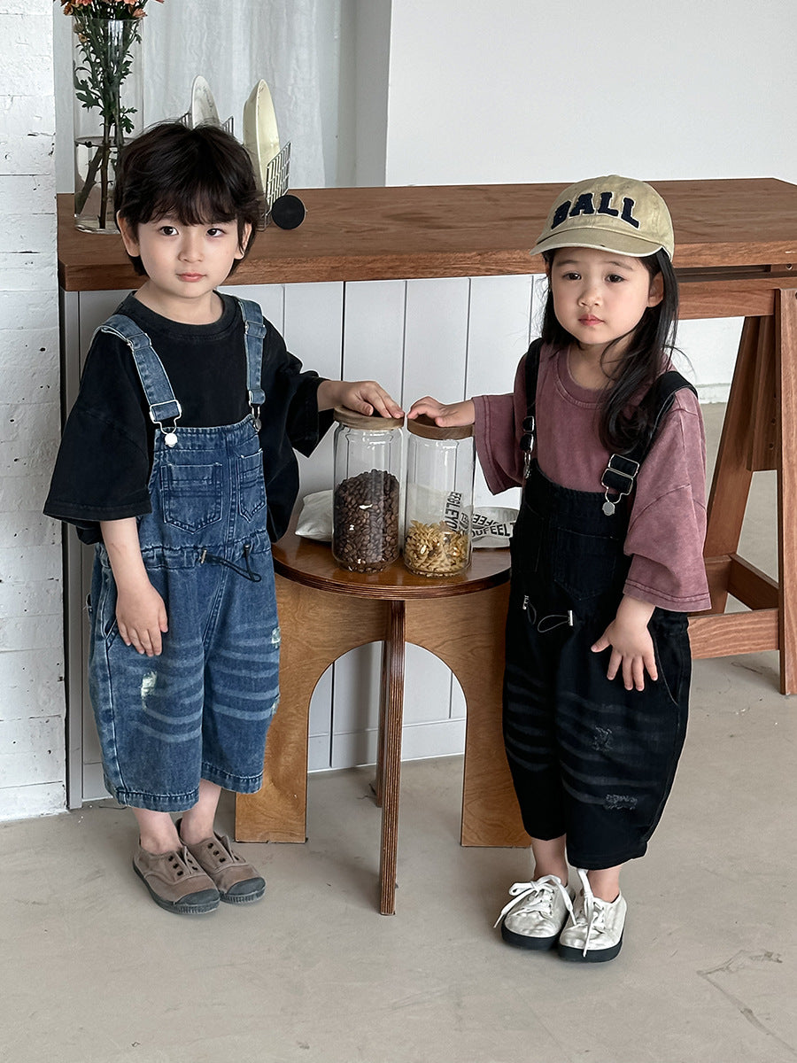 Vintage Casual Denim Overalls サロペット ハーフパンツ【mh0013468】