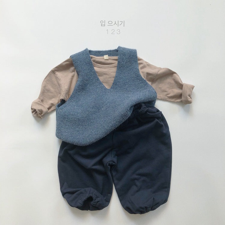 Chaleco de punto con cuello de pico para niños【mh0013925】